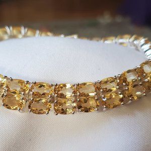 Yellow citrine double row tennis bracelet sterling silver